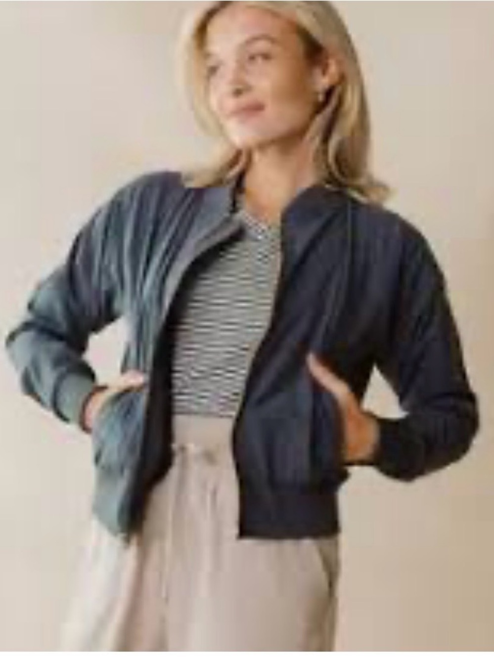 Albion fit Navy Bomber Jacket with Ribbed Trim